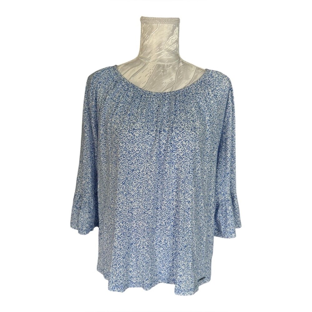 Michael Kors blue floral stretch peasant blouse